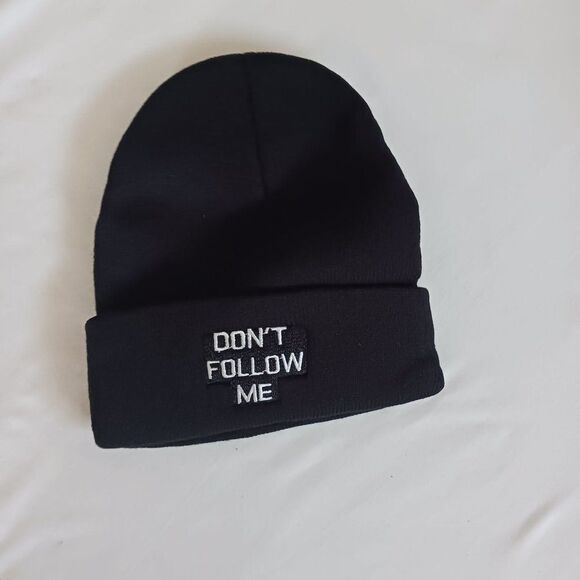 2pk Embroidered Black Beanie Hats (1) Don't Follow Me & (1) I'm Lost Too - Picture 1 of 2
